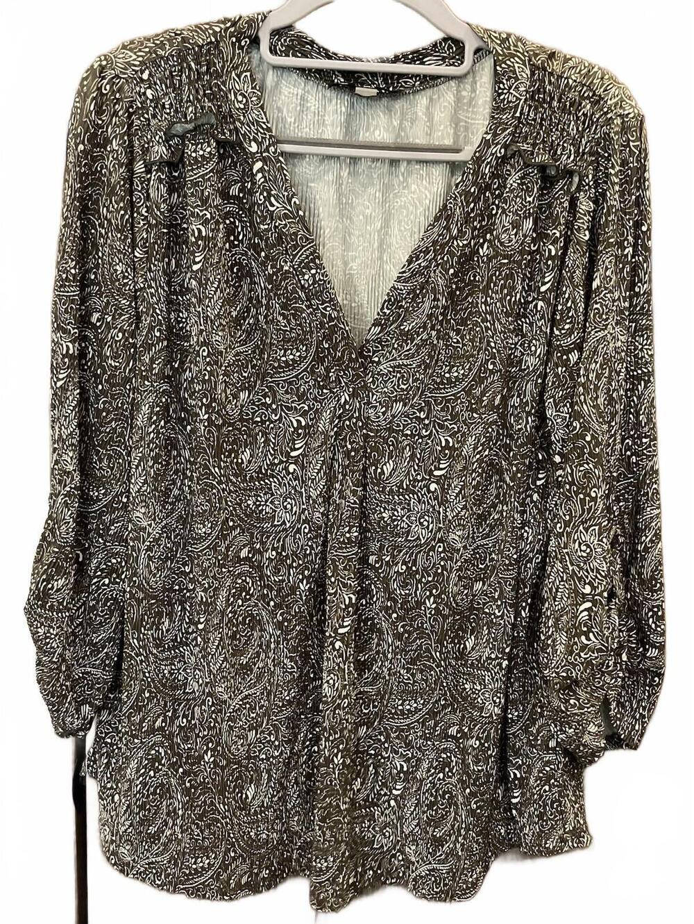 Cable & Gauge Womens Green 3/4 Sleeve V Neck Blouse Size L